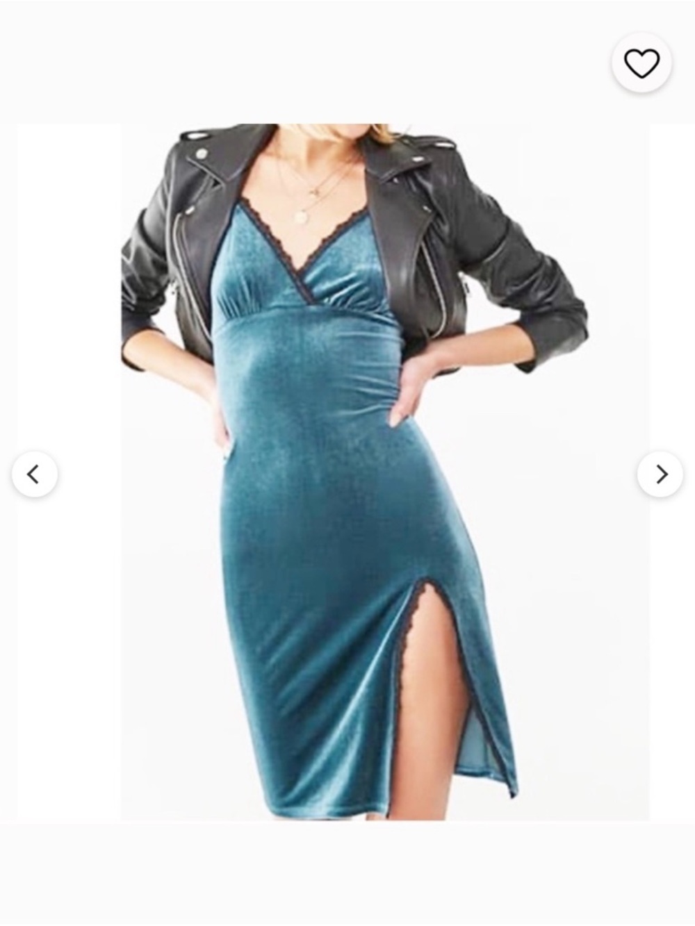 Forever 21 Teal Velvet Midi Slip Dress with Lace Trim